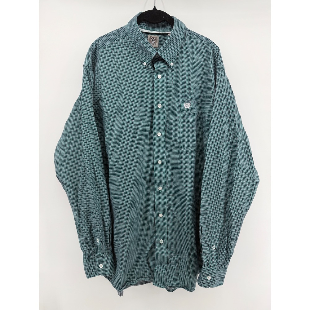 Cinch Mens Teal Geometric Diamond Western Button Down‎ Shirt MTW1105970 Large